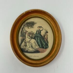 Antique Victorian Oval Print Frame French Colored Lithograph La Mode Illustree